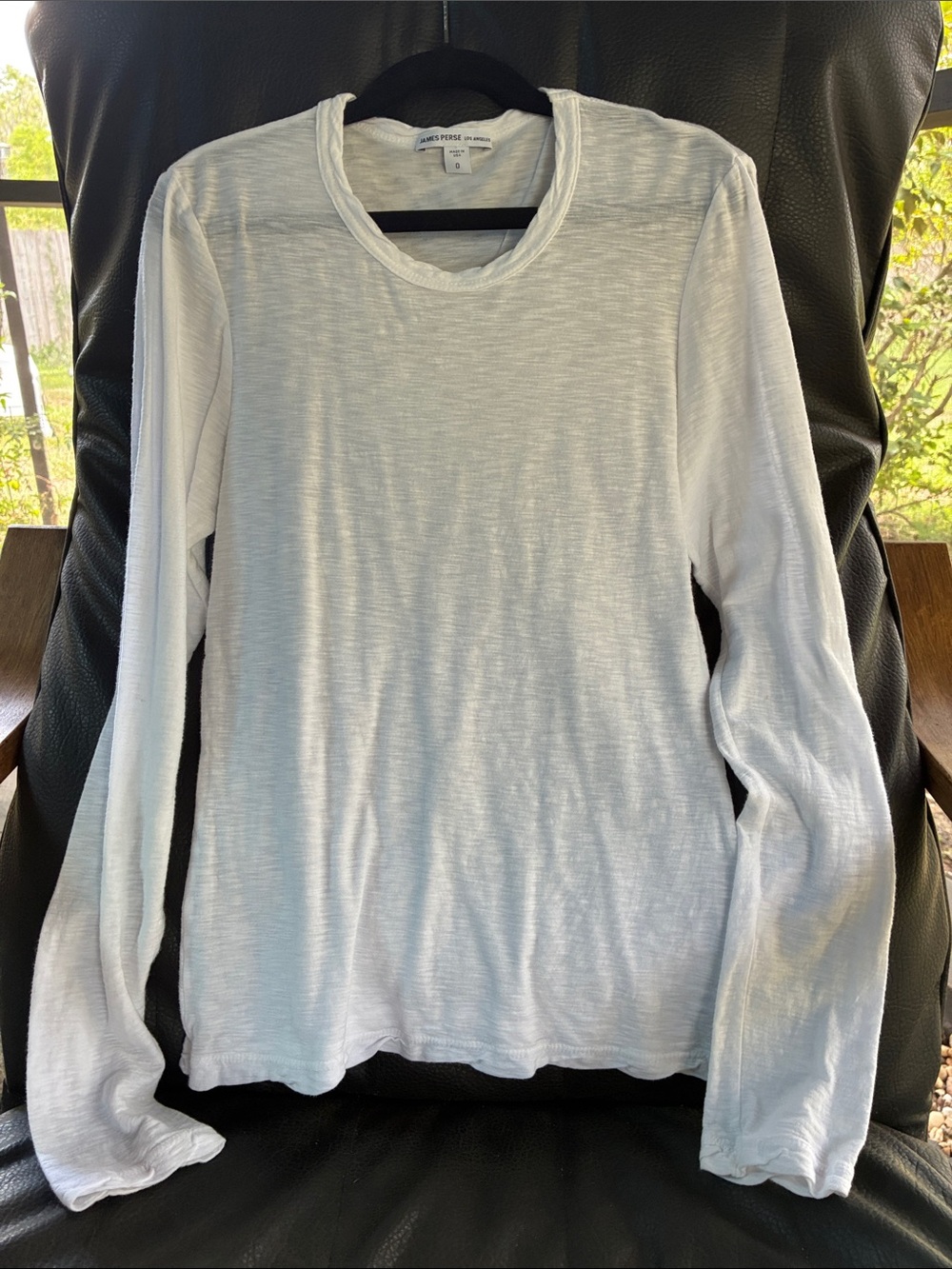 James Perse White Long Sleeve Slub Knit Tee